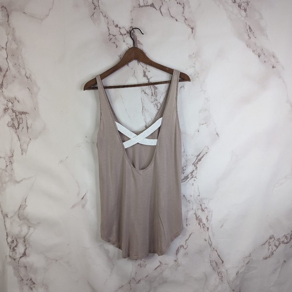 Victoria Secret Tank Top Small Brown Cross Cross Back White Strappy Soft Cut Out